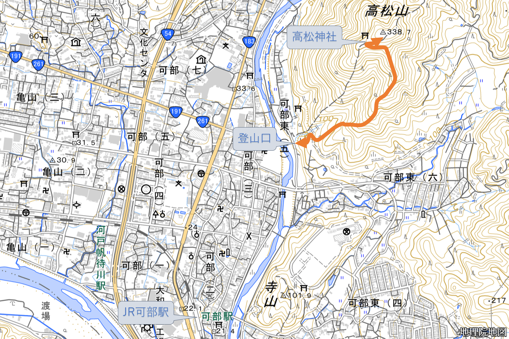 高松山登山ルート図