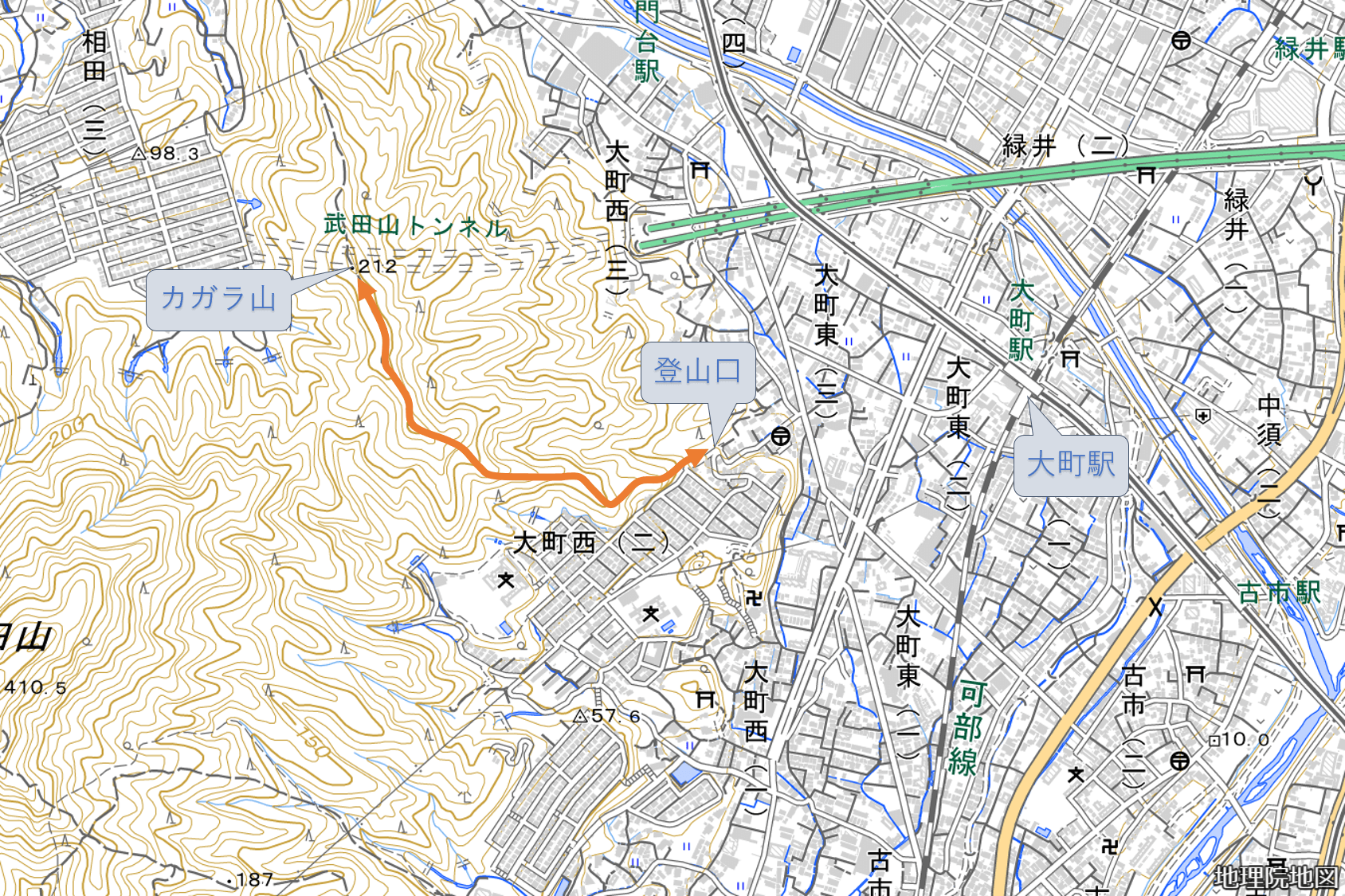 カガラ山登山ルート図