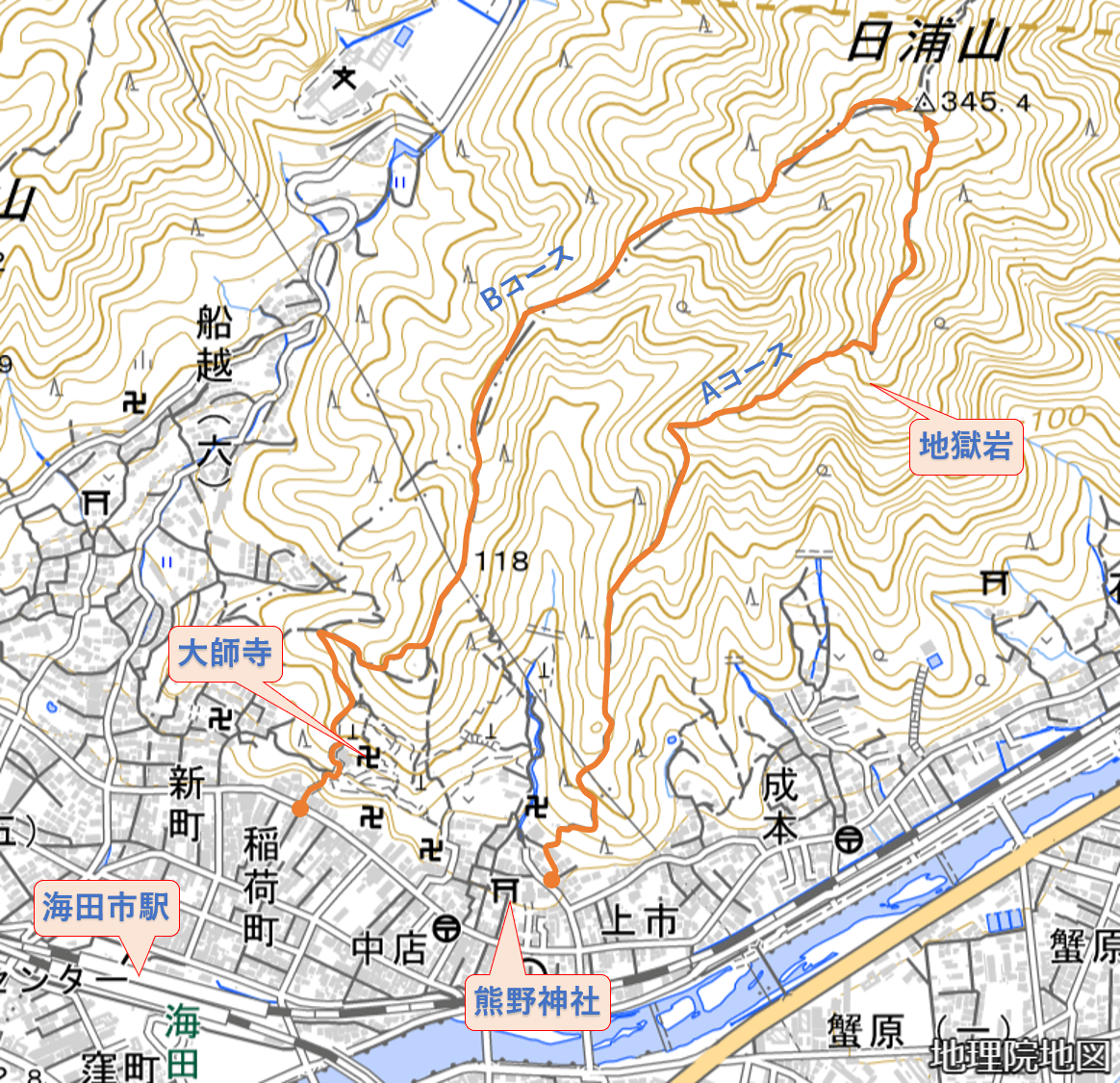 日浦山登山ルート図