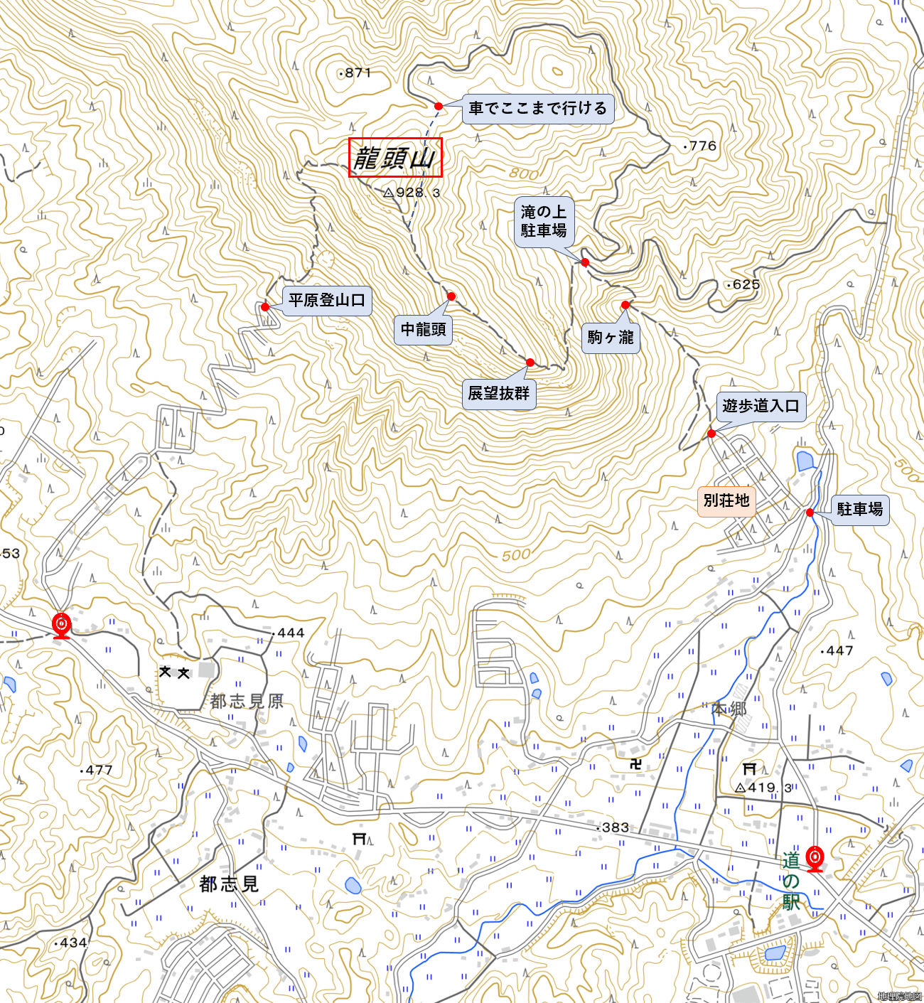 龍頭山登山ルート図