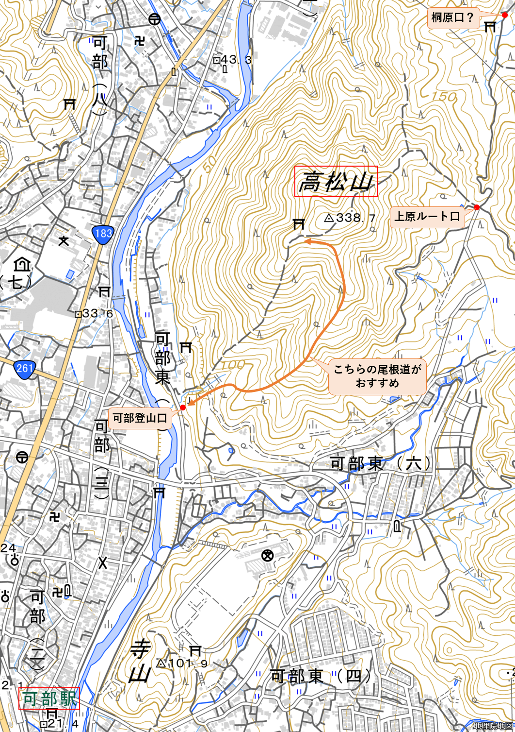 高松山の登山ルート図