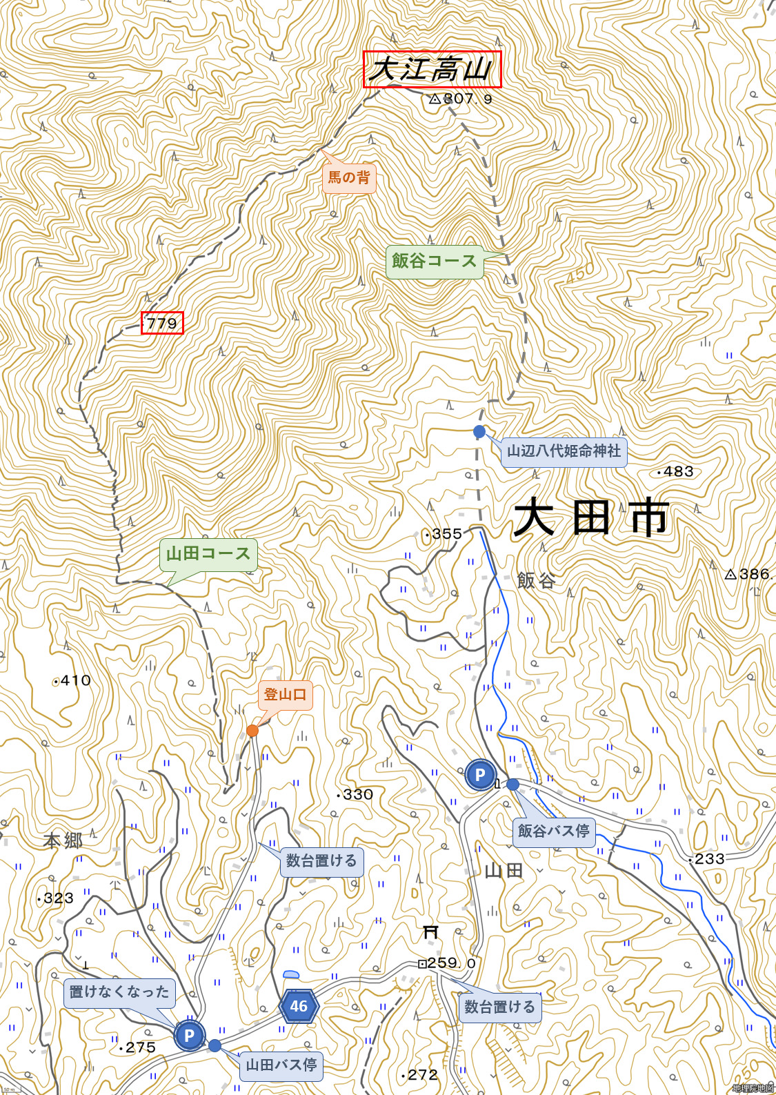 大江高山ルート図